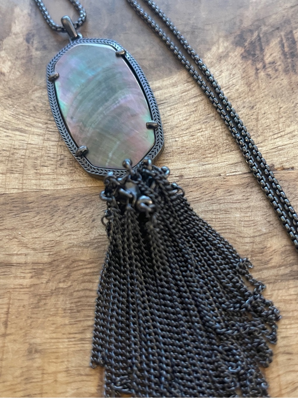 Kendra Scott necklace in dark slate and black